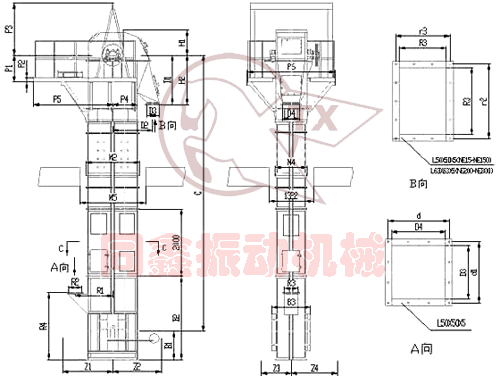 ne板链斗式提升机外形图-同鑫振动机械