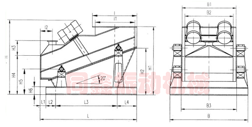 ZSG高效重型筛(矿用振动筛)外形示意图